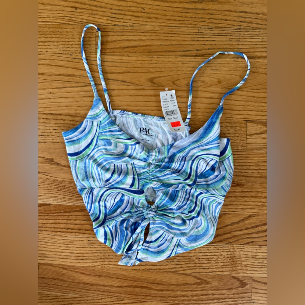 PacSun Blue and Green Tank Top with Swirl Design